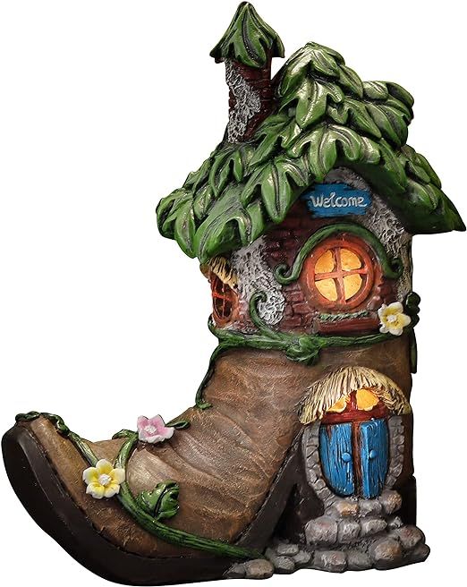 TERESA'S COLLECTIONS Boot Fairy House Garden Statues with Solar Lights, Resin Fairy Garden Access... | Amazon (US)
