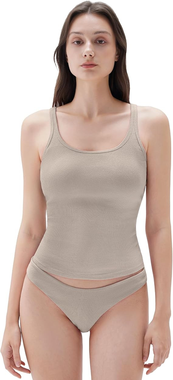 SUUKSESS Women Padded Cotton Ribbed Long Tank Tops Casual Summer Going Out Sleeveless Scoop Neck ... | Amazon (US)