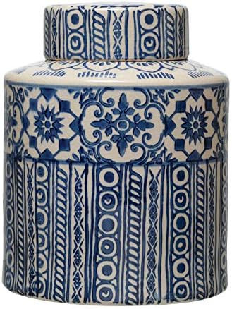 Creative Co-Op Decorative Stoneware Ginger Pattern, Blue & Cream Color Jar | Amazon (US)