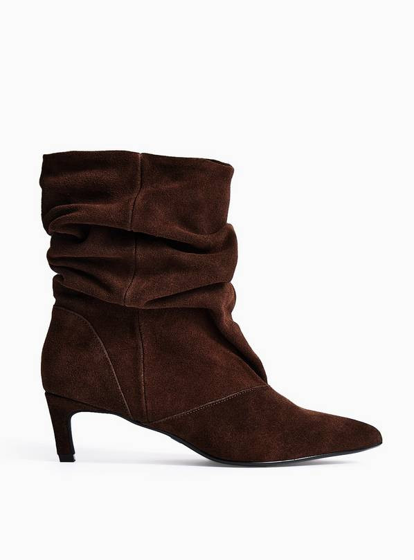 Buy Brown Ruched Mid Heel Suede Boots 6 | Boots | Tu | Tu Clothing