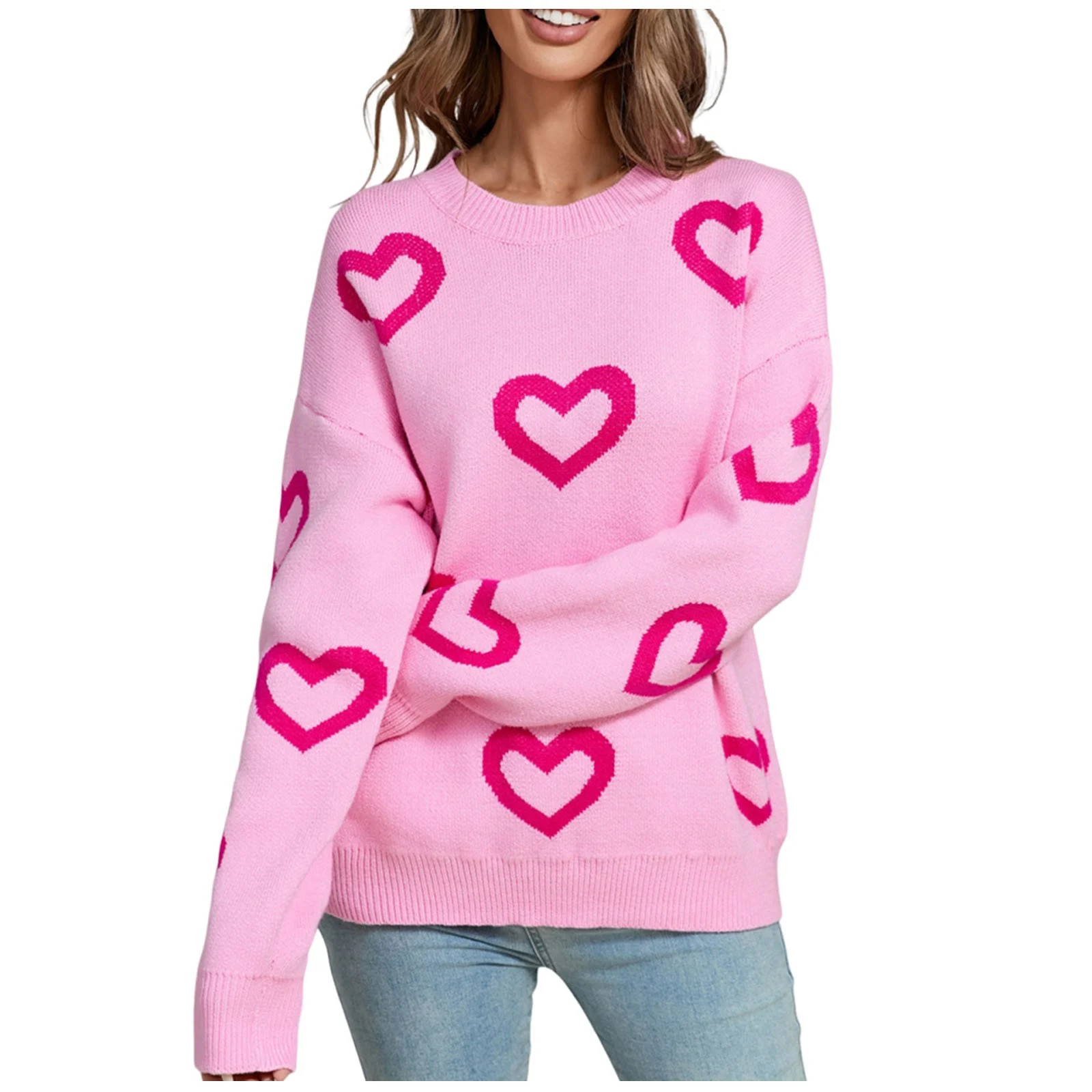UAMVSH Valentine's Day Sweaters for Women Cute Heart Graphic Printed Tunic Pullover Basic Long Sl... | Walmart (US)