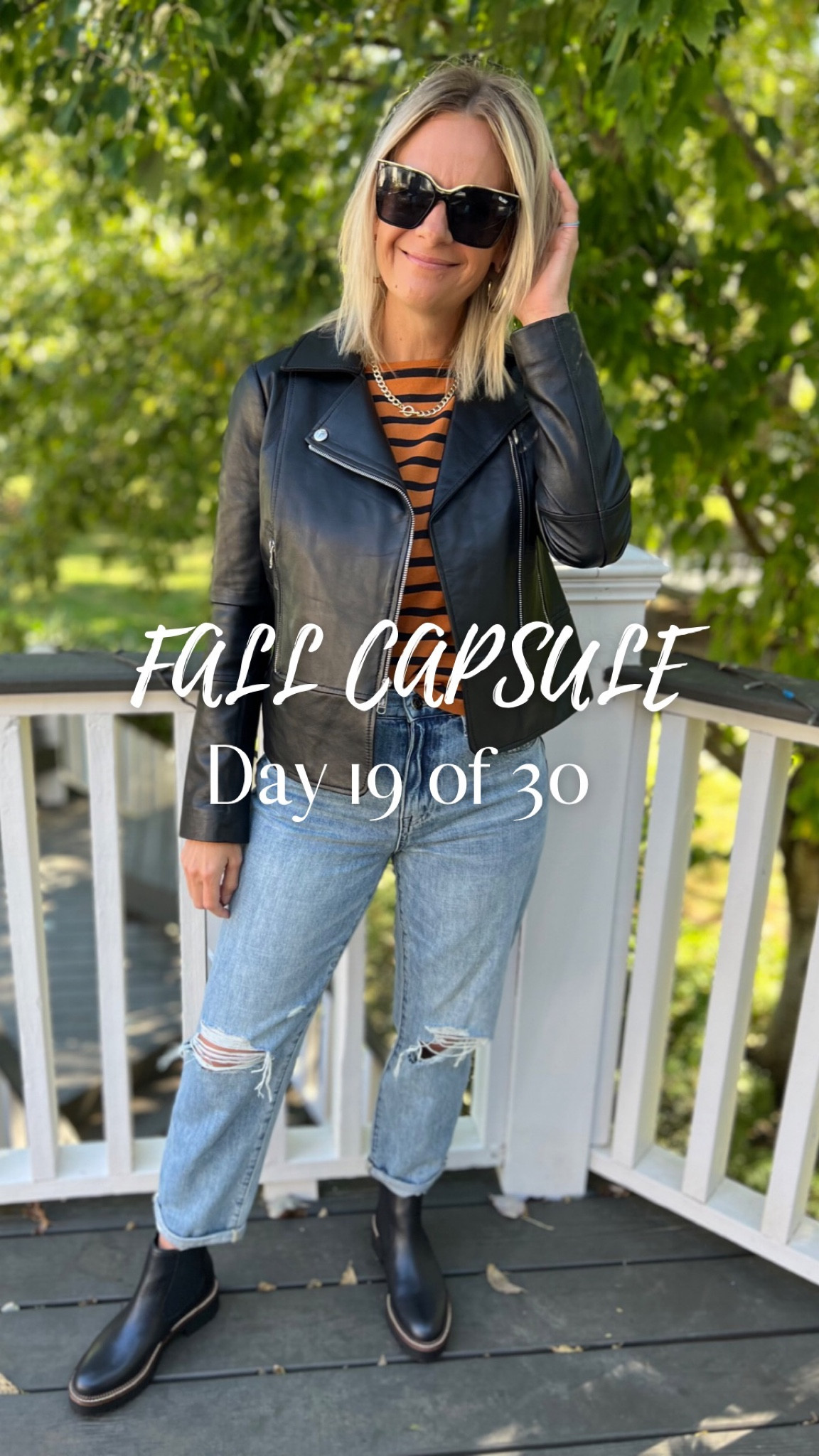 Day 19 Fall Capsule Look….a look with the Moto jacket + stripped tee! 🖤

#LTKunder100 #LTKSeasonal #LTKstyletip