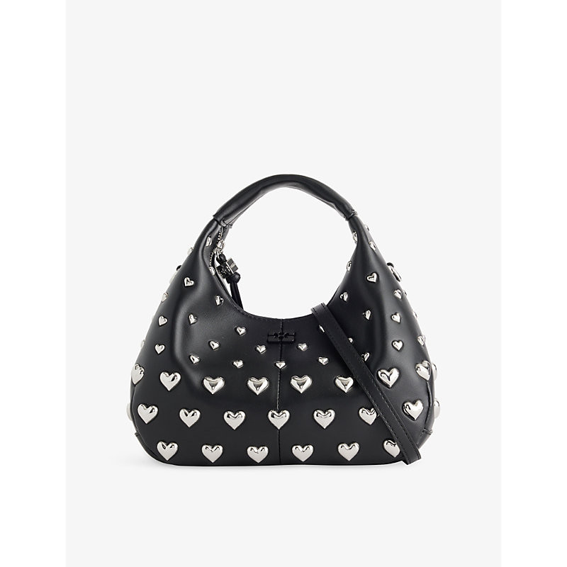 Ganni Womens Black Mini Heart Leather Hobo Bag | Selfridges