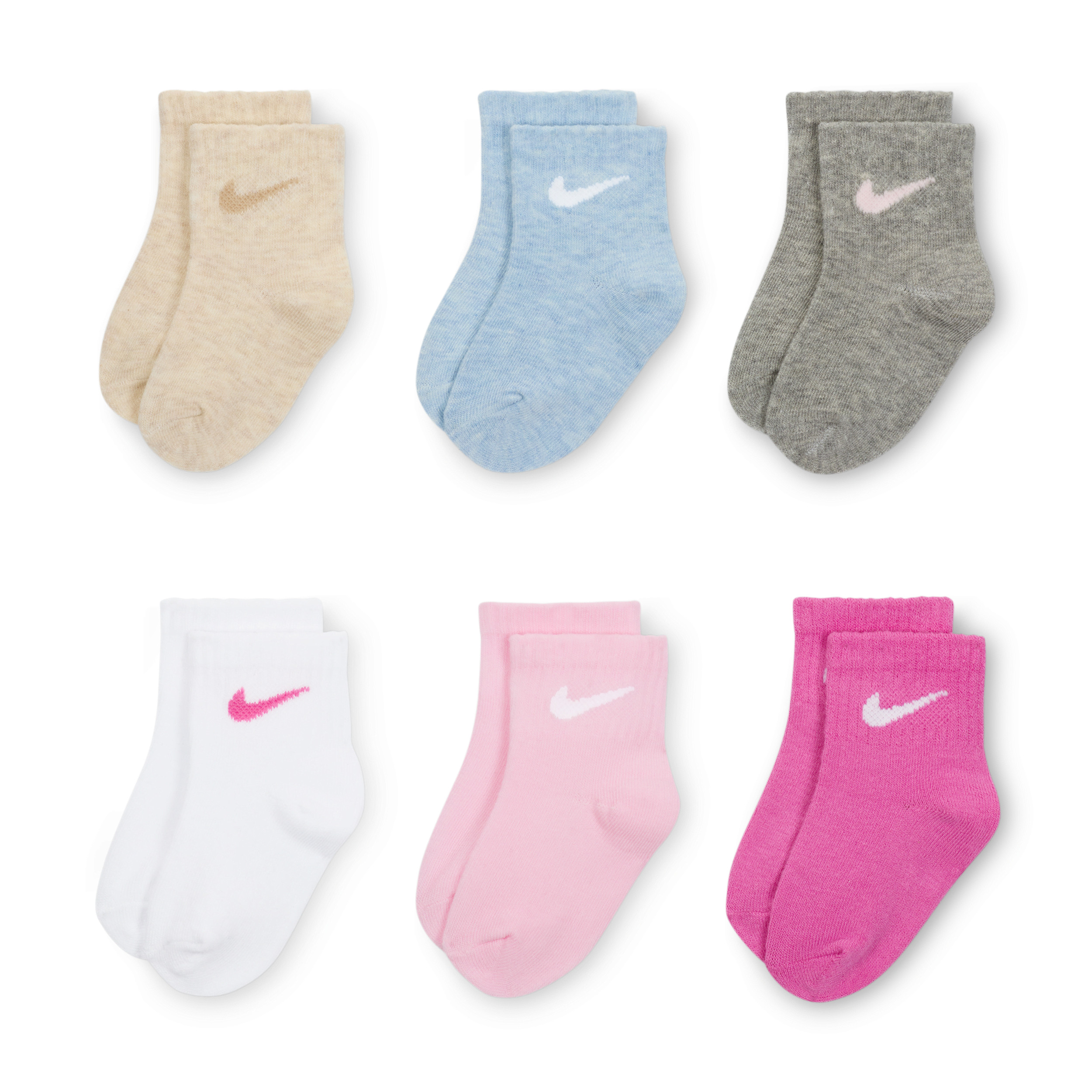 Nike Swoosh Baby/Toddler Ankle Socks (6 Pairs) in Pink | NN0641-AFN | Nike (US)