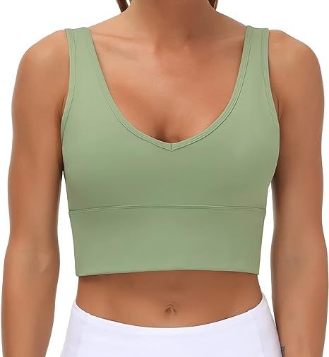 THE GYM PEOPLE Womens Longline Sports Bra Padded Crop Tank Tops Workout Yoga Bra with Removable P... | Amazon (US)