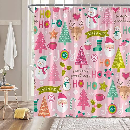 Merry Christmas Shower Curtain Cartoon Snowman Santa Claus Xmas Tree HoHo Funny Winter Holiday Se... | Amazon (US)