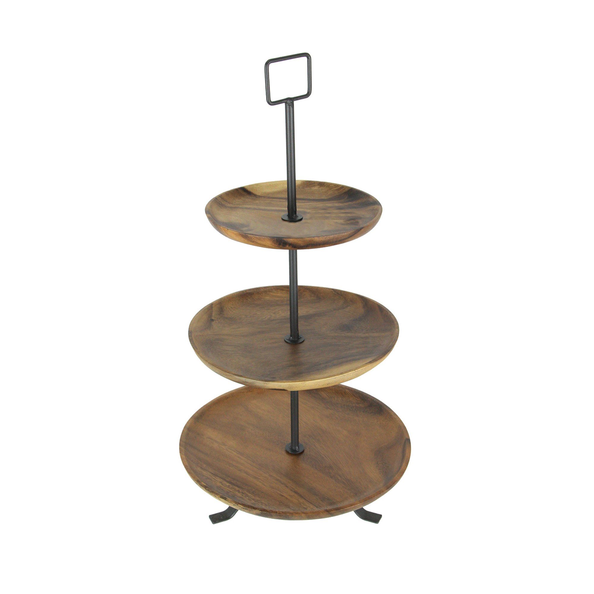 Rustic Round Wood Standing 3 Tiered Serving Tray | Walmart (US)