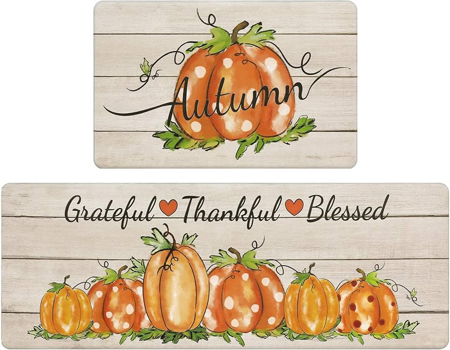 Pauwer Fall Pumpkin Kitchen Rugs Set of 2, Autumn Farmhouse Kitchen Floor Mat, Non Slip Anti Fati... | Amazon (US)
