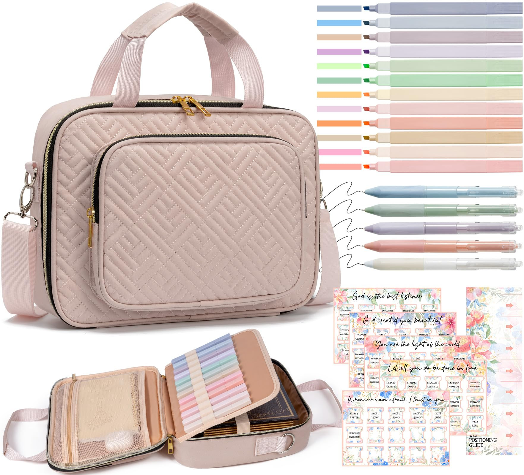 Bible Cover Case for Women, Large Bible Bag w/Shoulder Strap, Bible Study Supplies Journaling Kit... | Amazon (US)