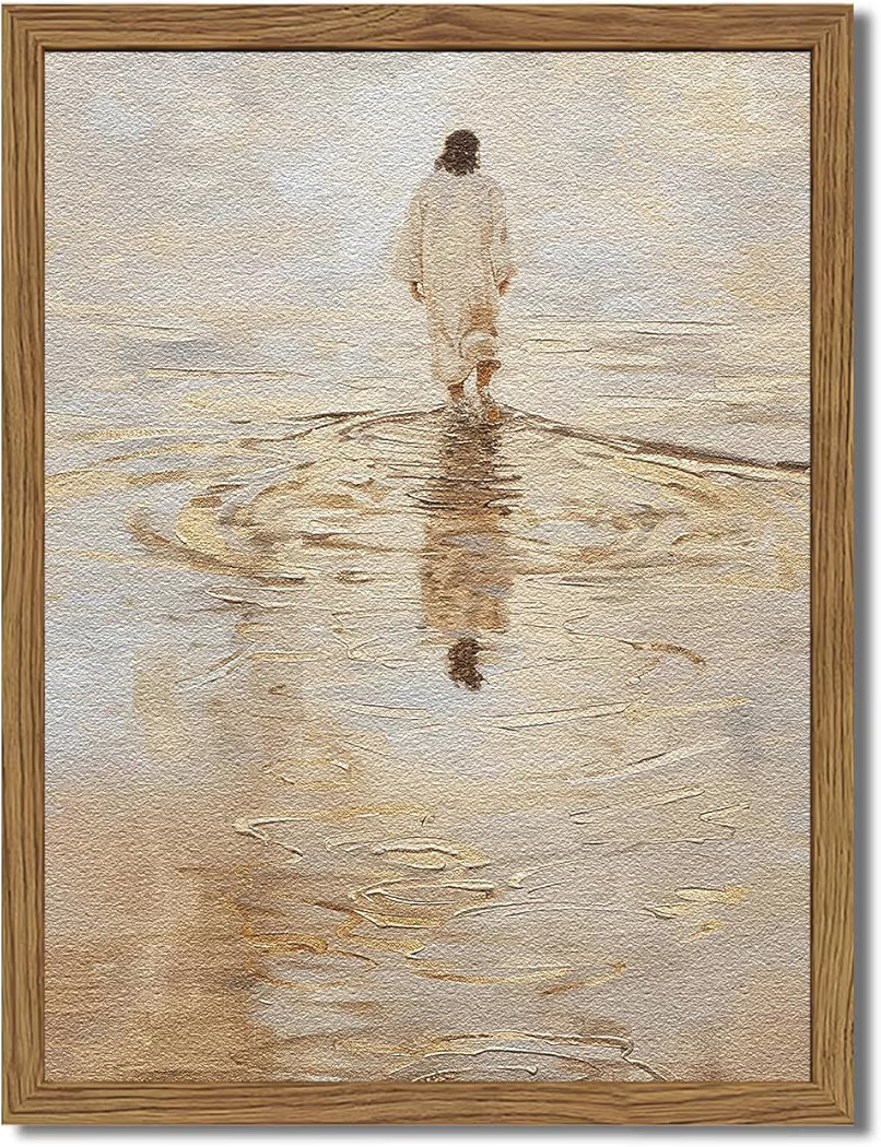 HWETUI Framed 3D Textured Christian Wall Art,Jesus Walking on Water Painting,Hand-Drawn Sandstone... | Amazon (US)