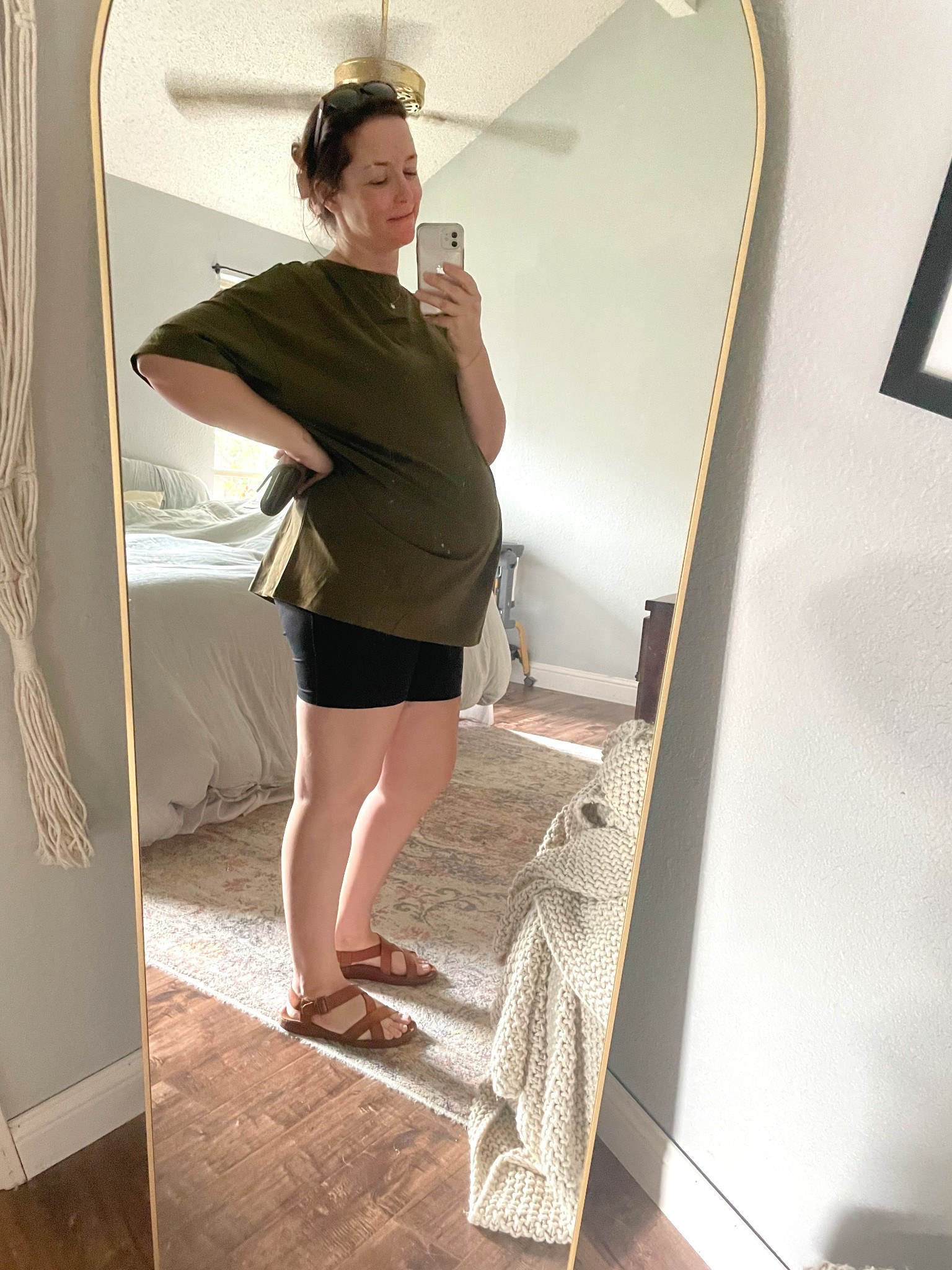 7 months and off to (hopefully) pass the glucose test🙃 shirt: XL shorts: L  chacos (not EXACT link) but similar! They dont make mine anymore!😭 mine are the Wayfarer! And of course the most comfortable bra in size L!🤍

#LTKSummerEdit #LTKActive #LTKBump