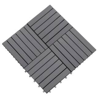 11.8 in. x 11.8 in. Gray Square Solid Acacia Wood Decking Tiles Interlocking Flooring Tiles (Pack... | The Home Depot
