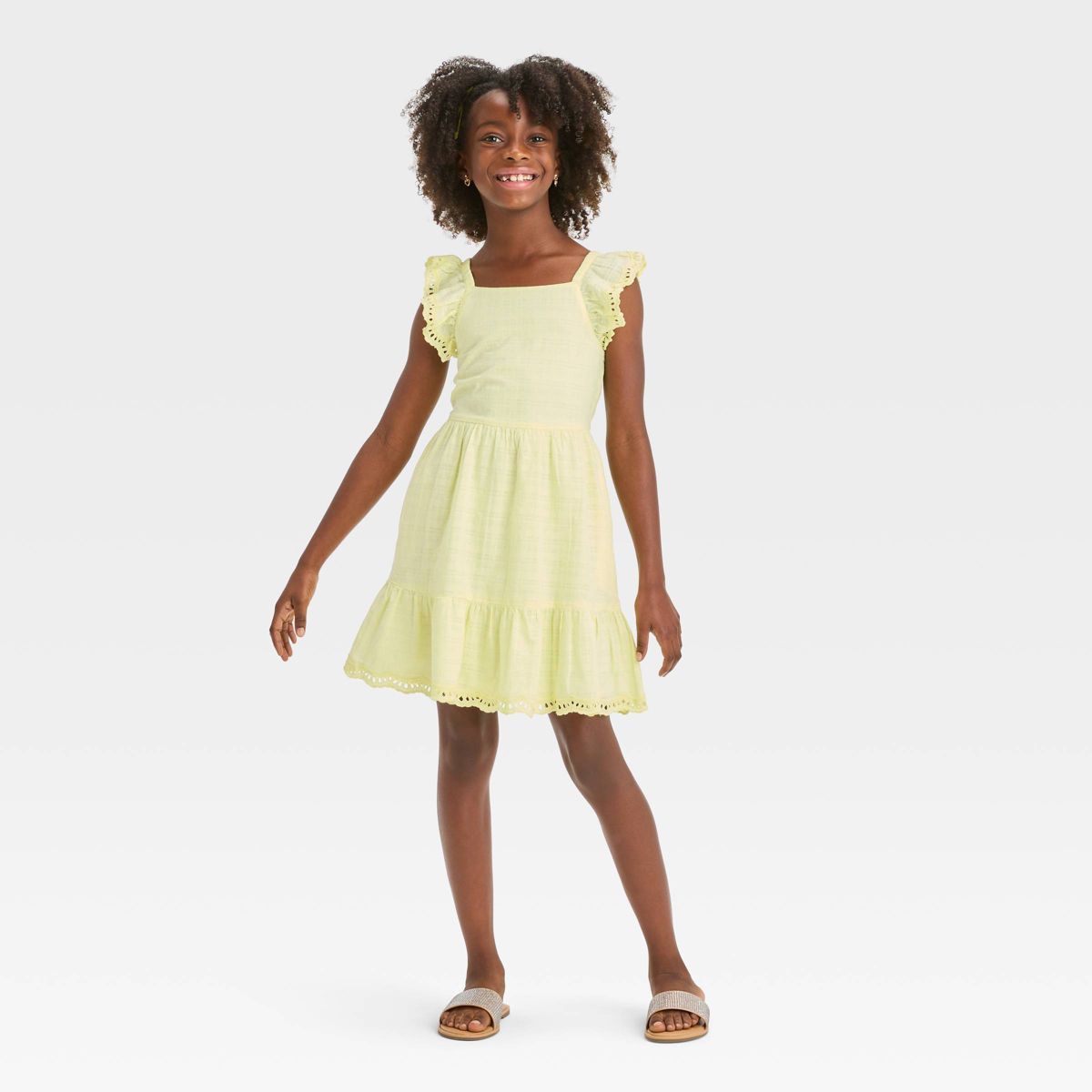 Girls' Flutter Sleeve Woven Dress - Cat & Jack™ Light Yellow | Target