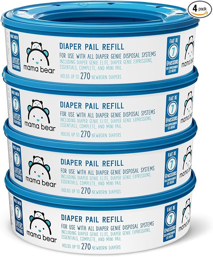 Amazon Brand - Mama Bear Diaper Pail Refills for Diaper Genie Pails, Unscented, 1080 Count (4 Pac... | Amazon (US)