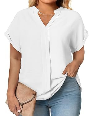 Eytino Womens Plus Size Summer Tops V Neck Short Sleeve Dressy Casual Blouse Work Shirts (1X-5X) | Amazon (US)