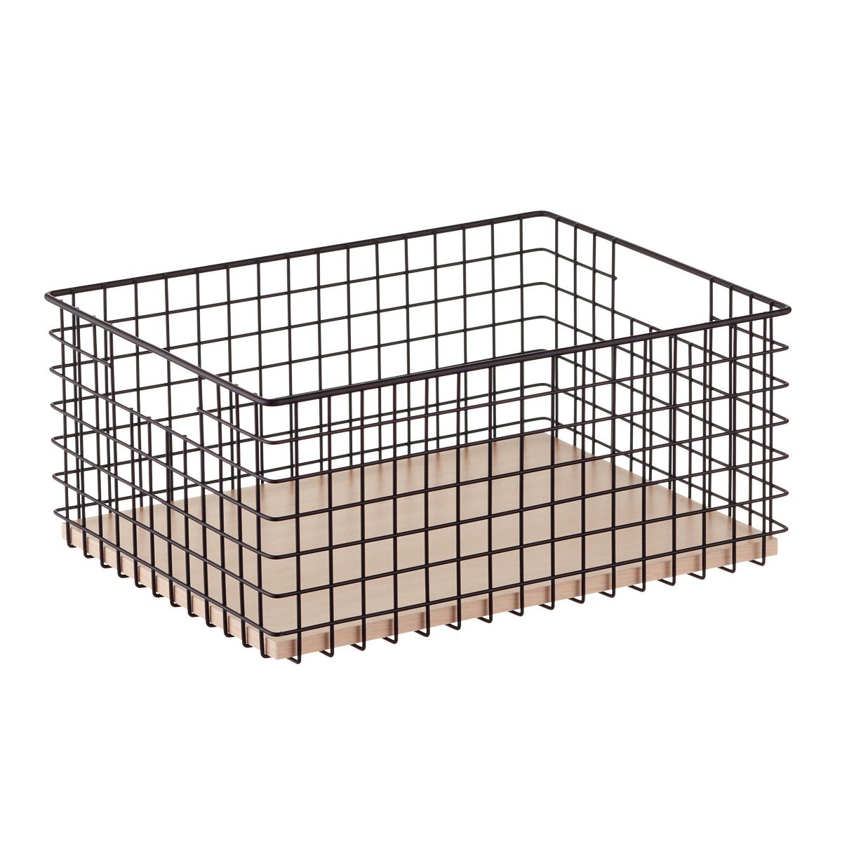 The Container Store Wide Maddox Wire Grid Bin Black | The Container Store