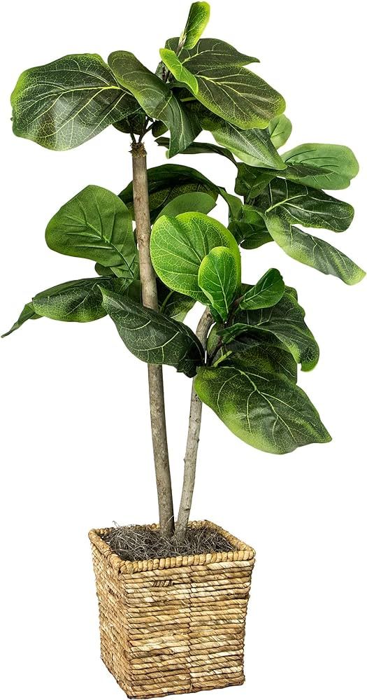 Artificial Fiddle Leaf Fig Tree 3.2FT Faux Indoor Floor Tree in Square Basket with Faux Dirt, Min... | Amazon (US)