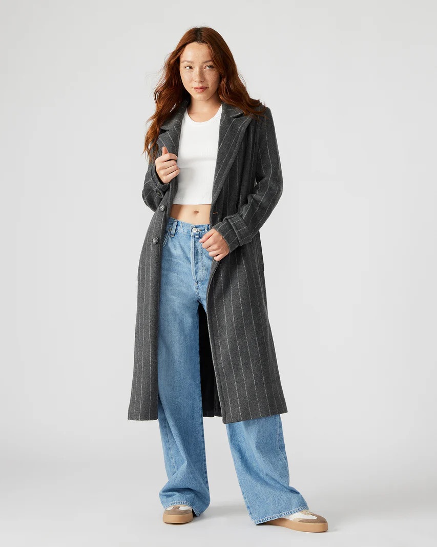 PRINCE Coat Grey | Women's Structured Pinstripe Coat | Steve Madden (US)