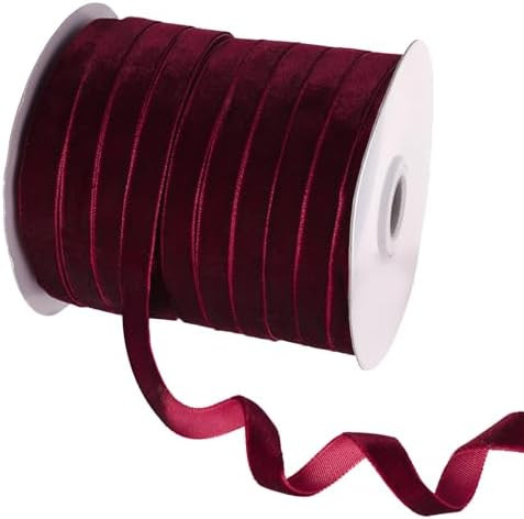 50 Yards Burgundy Velvet Ribbon 3/8 Inch for Gift Wrapping Wedding Flower Bouquets Wreath Bow DIY... | Amazon (US)