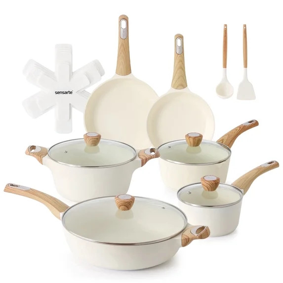 SENSARTE 19-Piece Ceramic Pots and Pans Set, Non-Stick White Cookware Set, Healthy Cooking Set wi... | Walmart (US)