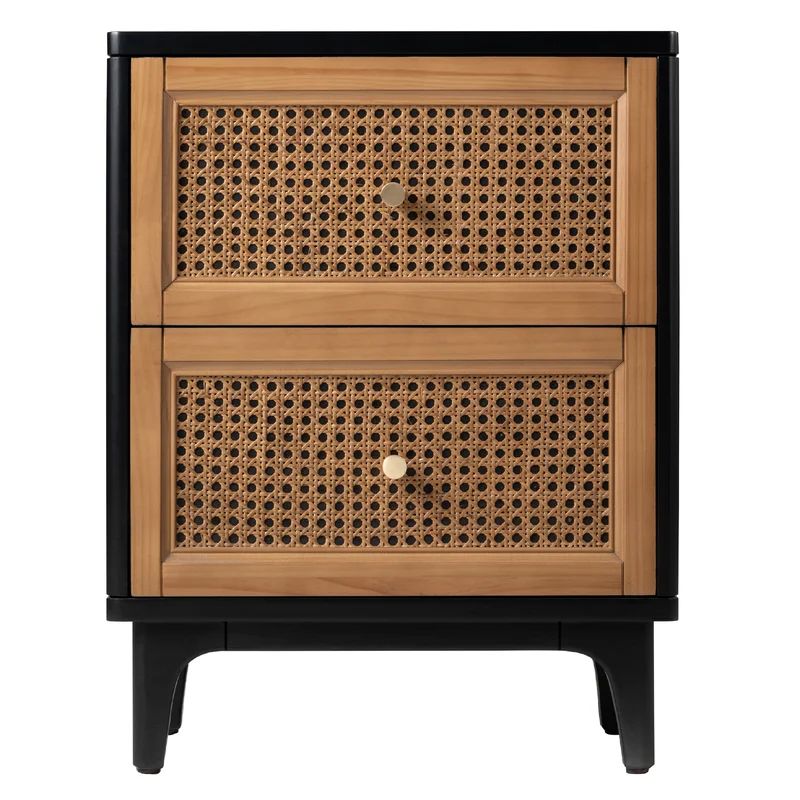 2-Drawer Woven Cane Front Accent Nightstand with Brass Knobs | Wayfair North America