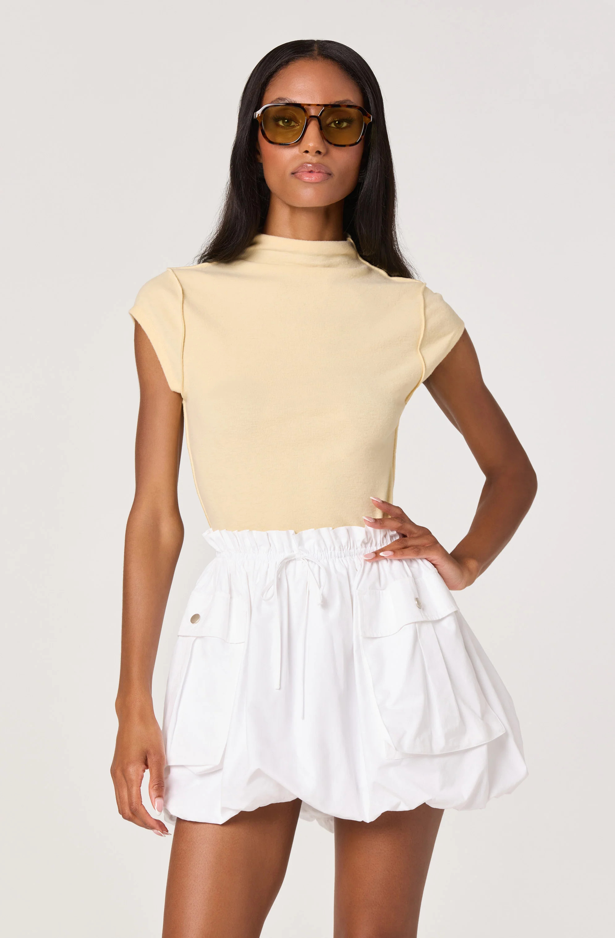 Cydney Mockneck Cap Sleeve Top - Butter / XS | ASTR The Label (US)