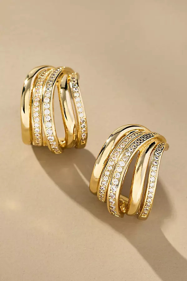 Crystal Layered Chunky Huggie Hoop Earrings | Anthropologie (US)
