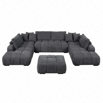 Chosen Gray Chenille Sectional Sofa with Toss Pillows with 2 Chaises | Wayfair North America