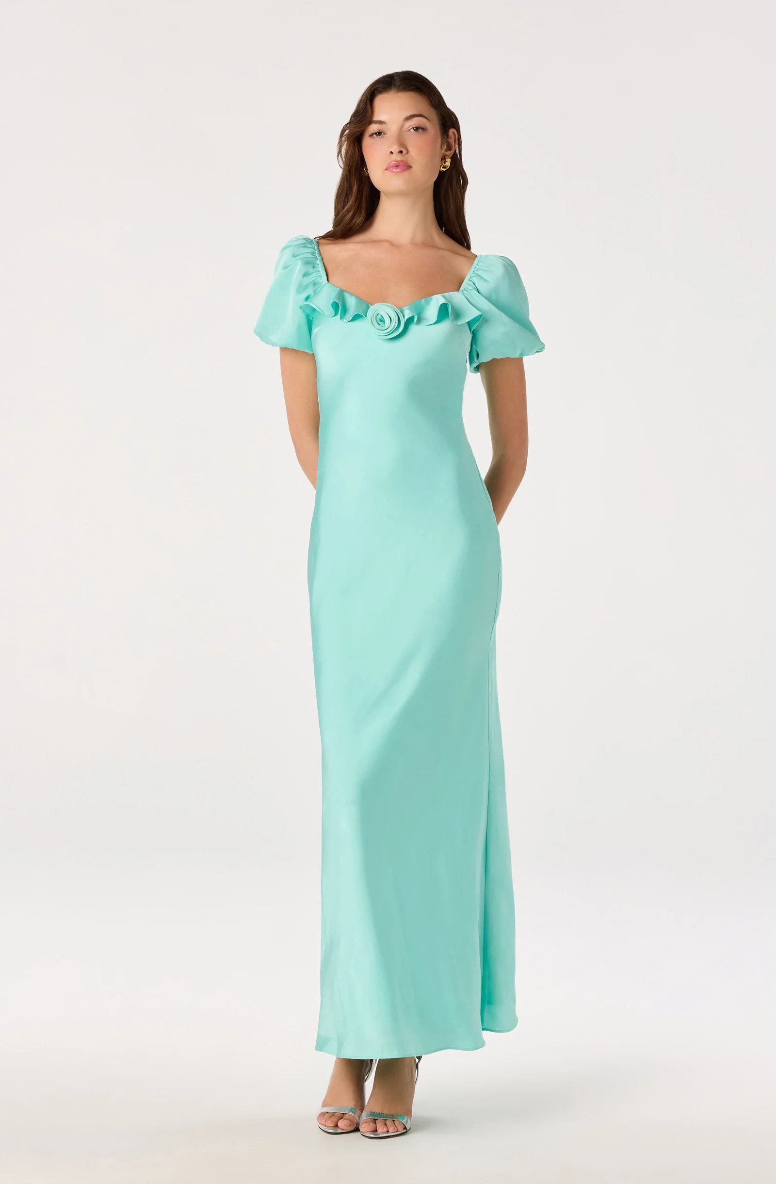 Bethrose 3D Rose Satin Maxi Dress - Seafoam / XS | ASTR The Label (US)
