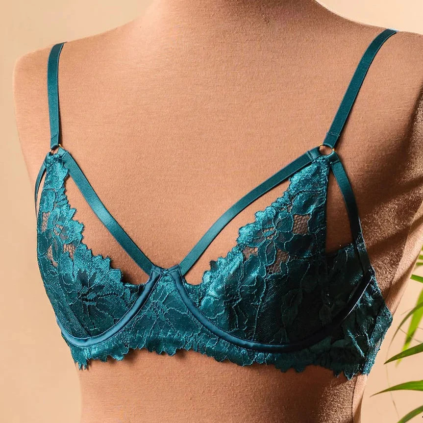 Lacy Underwire Padded Bralette - Teal | Mentionables