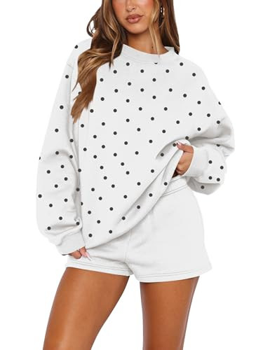 calbatic Women Polka Dot Sweatshirt Oversized Graphic Crewneck Long Sleeve Fleece Pullover Y2K Casual Hoodies White | Amazon (US)