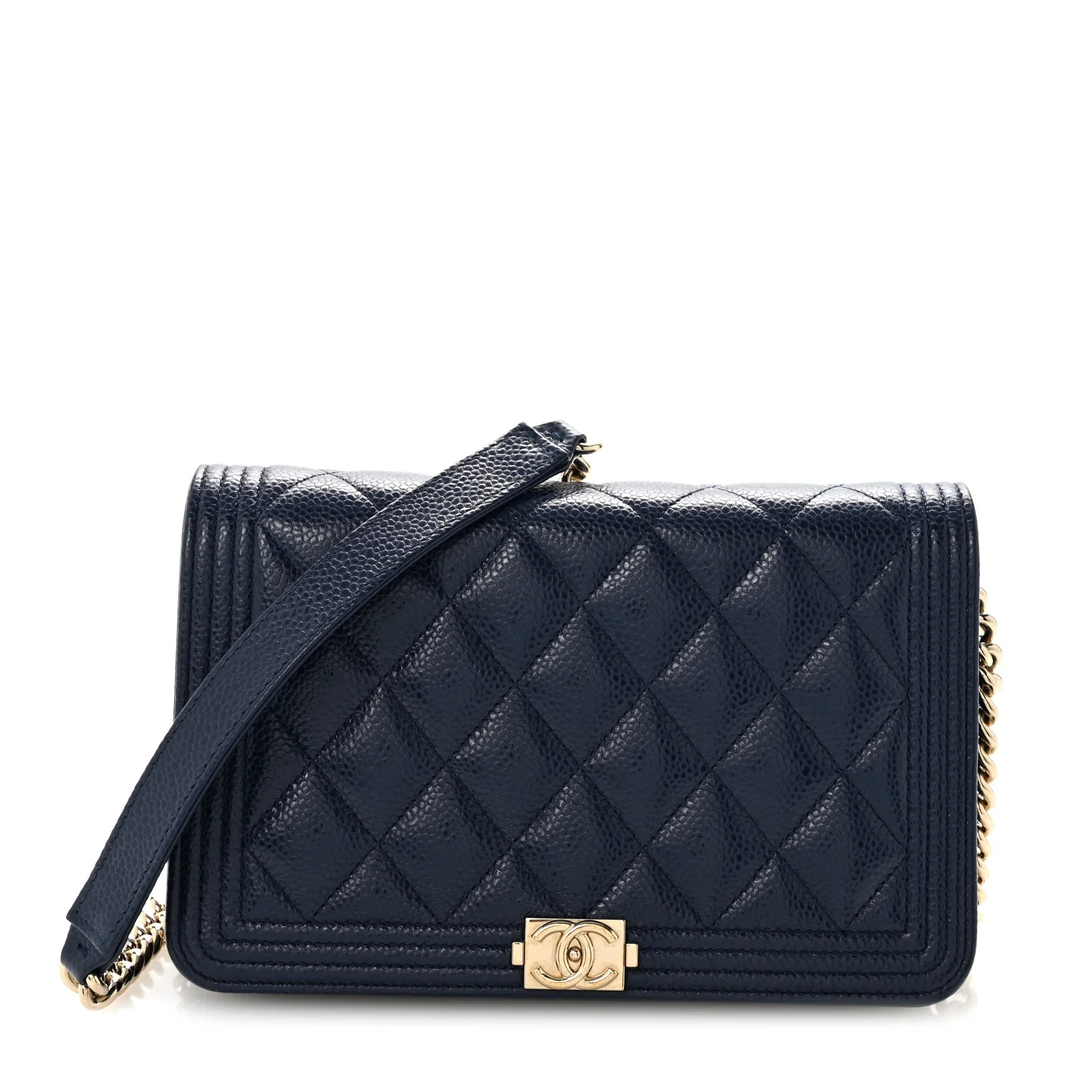 Chanel Caviar Quilted Boy Wallet On Chain WOC Navy 1917768 | FASHIONPHILE (US)