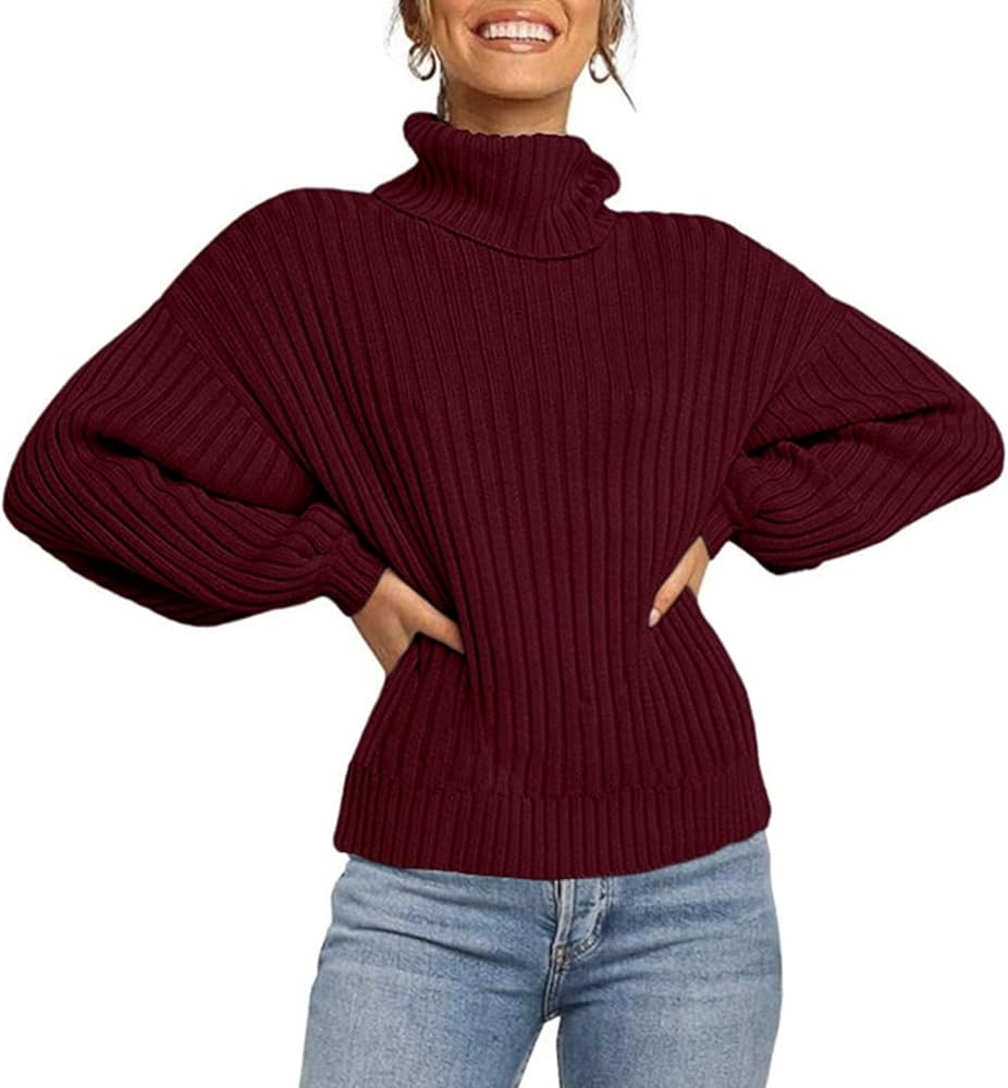 Jollycode Womens Turtleneck Long Sleeve Chunky Knit Sweater Casual Loose Pullover Jumper Tops | Amazon (US)