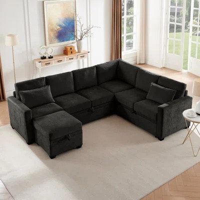 105.5’’ Wide U-Shaped Sleeper Sectional Pullout Sofa Bed With Storage Space | Wayfair North America