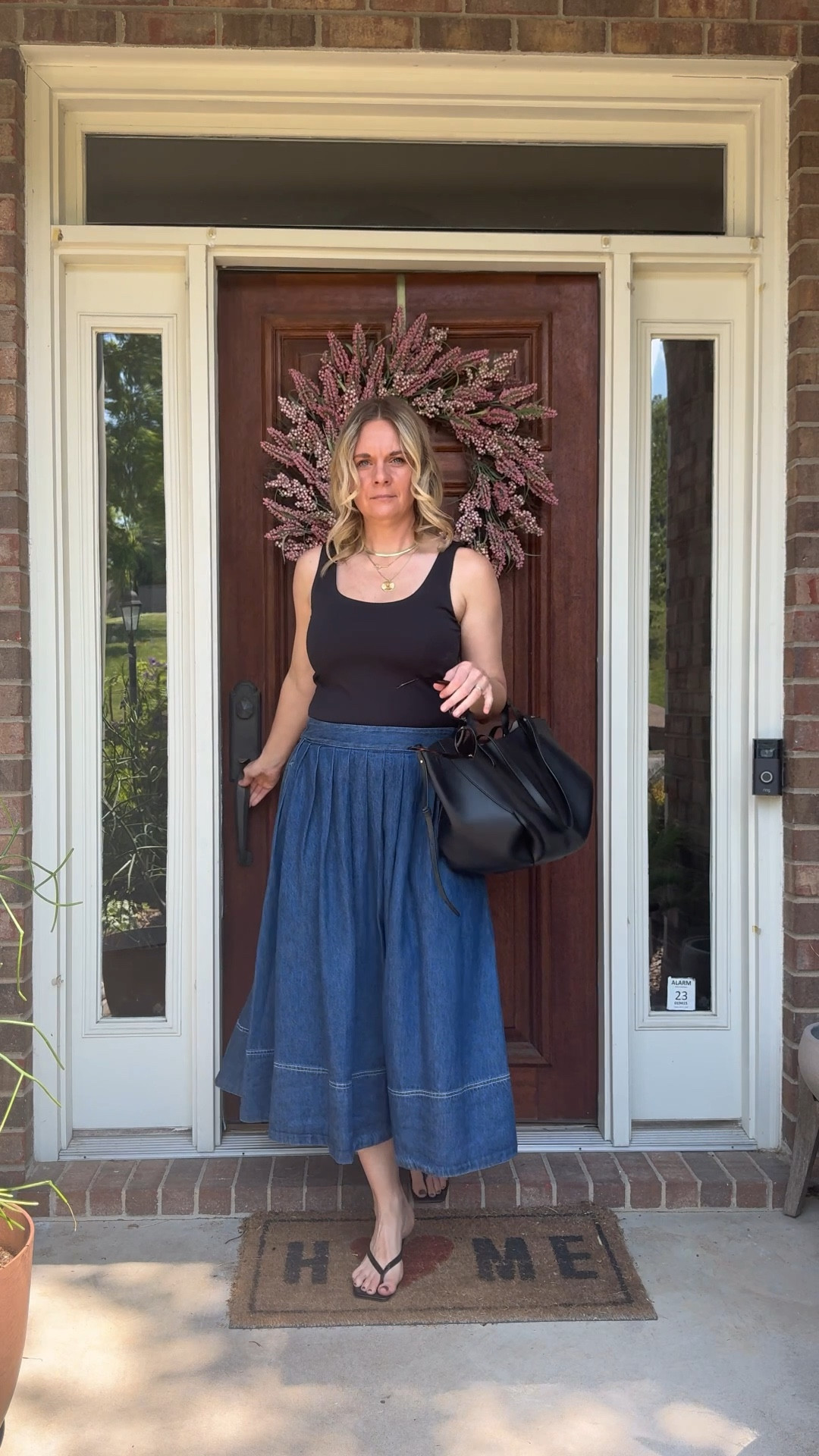 OOTD heading out for a personal shopping appointment with a client ✨ Black bodysuit + denim midi skirt + black thong kitten heel sandals. The skirt is new and still shoppable — linked it along with the rest of the look below! 👇

#LTKdayinmylife #LTKOver40 #LTKootd