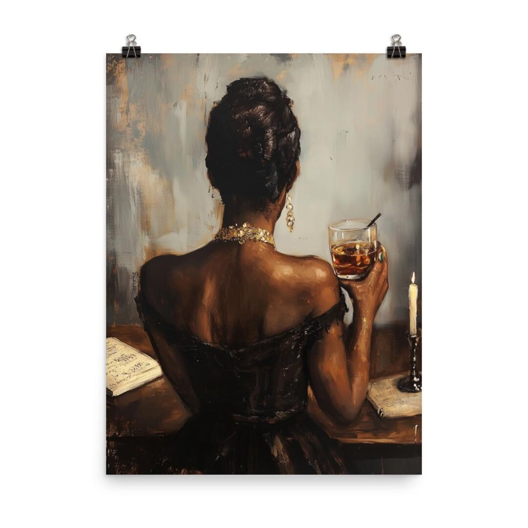 Black Wall Art | Cocktail Art | Bar Cart Art | Negroni | Oil Painting Print | Black Woman Art - E... | Etsy (US)