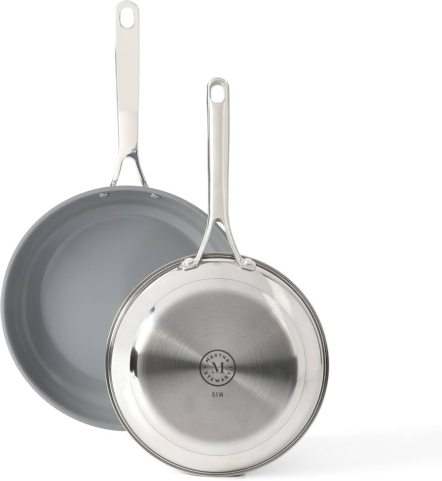 Martha Stewart Delaroux Stainless Steel 9.5" & 12" PFAs Free Premium Ceramic Nonstick Fry Pan Set | Amazon (US)