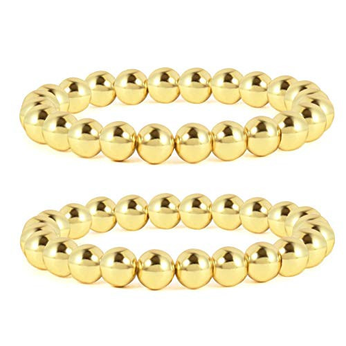 Badu Gold Bead Bracelet for Women 14K Gold Plated Bead Ball Bracelet Stretchable Elastic Hypoallergenic Bohemian Stackable Bracelet | Amazon (US)