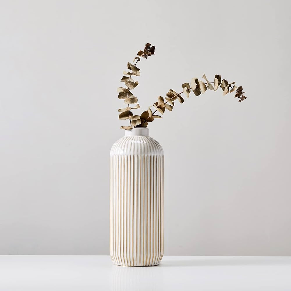SOONOW Flower Vase for Decor - Boho White Ceramic Vase for Home Decor and Office | Amazon (US)