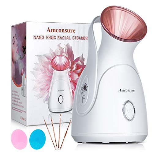 Facial Steamer, Amconsure Nano Ionic Face Steamer for Home, 100ML Warm Mist Humidifier for Women Moisturizing, Unclogs Pores-Bonus Stainless Steel Skin Kit and 2 Face Scrubbers | Amazon (US)