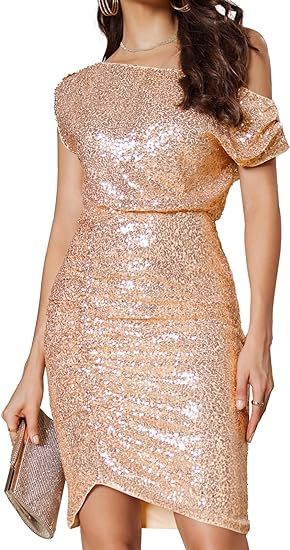 GRACE KARIN Women's Sequin Dress One Shoulder Sparkly Glitter Ruched Bodycon Party Night Out Club... | Amazon (US)
