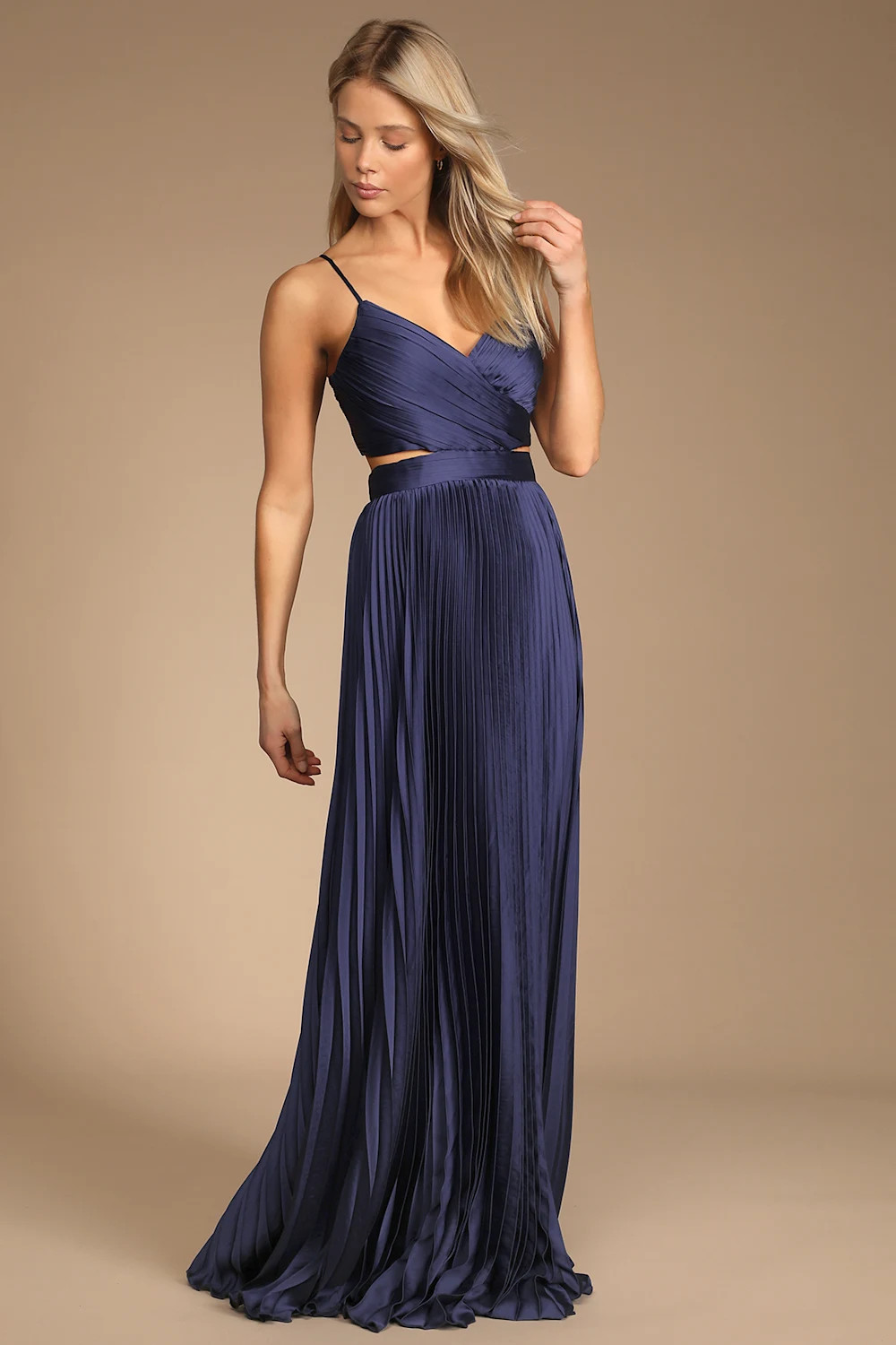 Got the Glam Navy Blue Pleated Cutout Maxi Dress | Lulus
