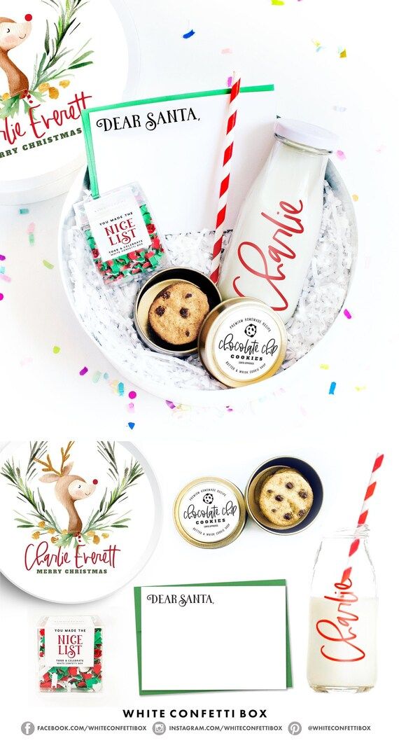 Kids Christmas Gift Box - Personalized Milk & Cookies Gift Box - Child Christmas Eve - White Conf... | Etsy (US)