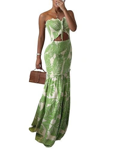 Amazon.com: CHICME Floral Printed Prom Dress Drawstring Ruched Shirred Bandeau Party Dress Slim F... | Amazon (US)