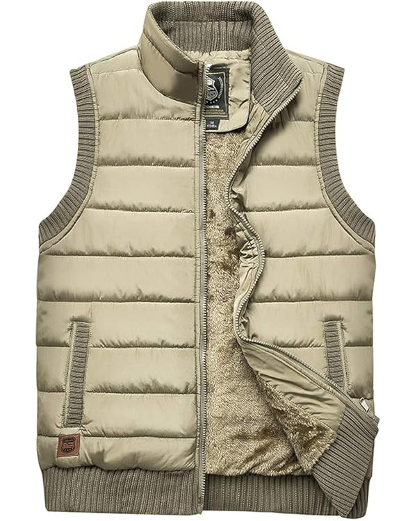 Vcansion Men's Outdoor Stand Collar Fleece Jacket Vest Casual Padded Vest Coats | Amazon (US)