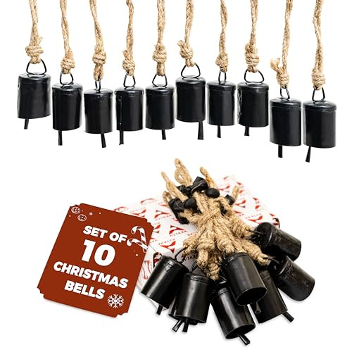 AKATVA Black Christmas Ornaments Set – Vintage Christmas Decor for Tree – Black Christmas Bells – Christmas Tree Ornaments for Holiday Season – Rustic Bells Hanging Ornaments – Set of 10 Pieces | Amazon (US)