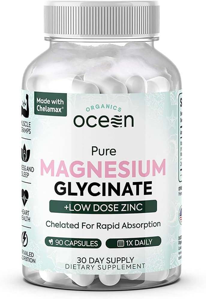 Organics Ocean Pure Magnesium Glycinate with Zinc - Maximum Strength Chelated Magnesium Supplemen... | Amazon (US)