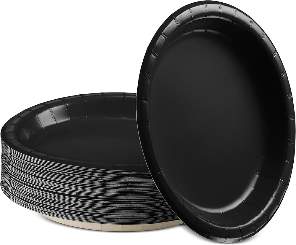 Amcrate Paper Dinner Plates Black, 8 1/2 Inches Paper Plates Disposable, Strong and Sturdy Dispos... | Amazon (US)