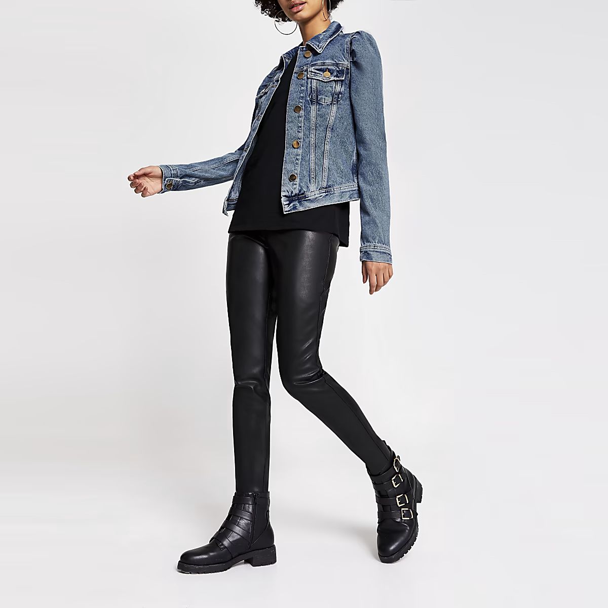 Mid blue puff shoulder denim jacket | River Island (UK & IE)