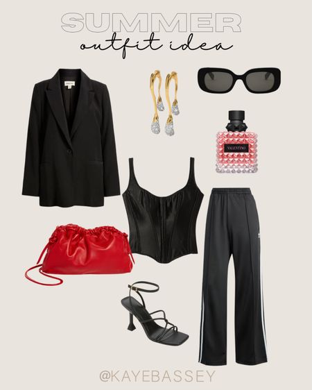 Summer outfit idea fr your next night out - dress up your track pants with a corset and blazer! 
#ootn #trackpants #outfitideas #summer #summeroutfit 

#LTKparties #LTKstyletip #LTKSeasonal